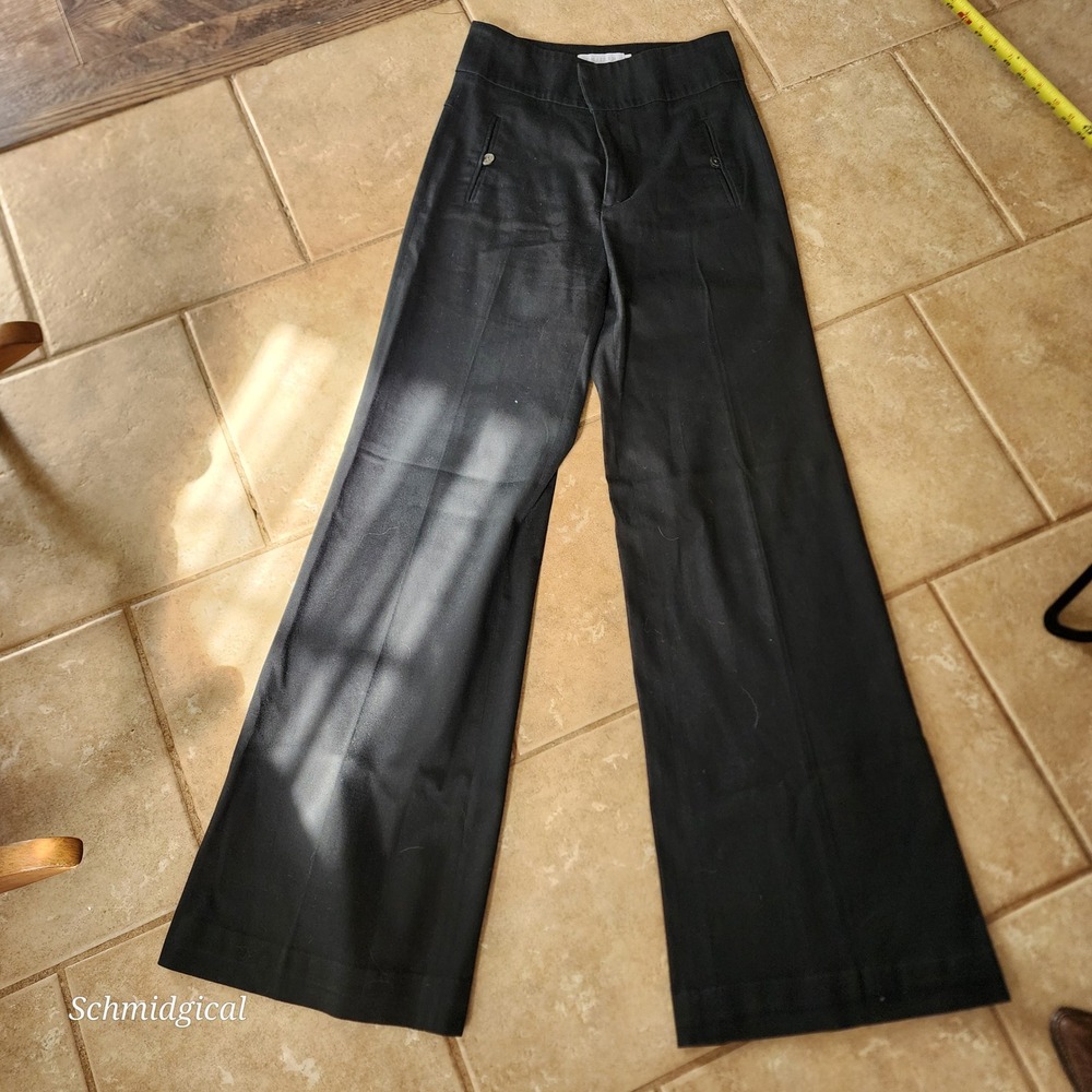 Chaiken Casino High Waist Trouser Pants Black Wide Leg Cotton Size 2 32" Inseam